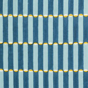 Luna Block printed Fabric Linen Blue/Yellow