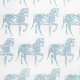 Marwari Horse Printed Fabric Linen/Cotton Duck Egg Sample