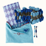 Embroidery thread set with a blue bag featuring 'Molly Mahon' branding on a white background.