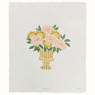 Cotton Paper Print Peony Urn Pastel