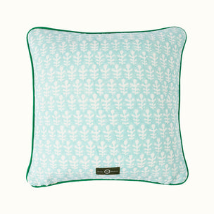 Cushion Piped Bagru Turquoise