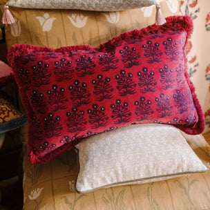 Cushion Fringe Rectangular Burgundy Velvet Mughal - Limited Edition