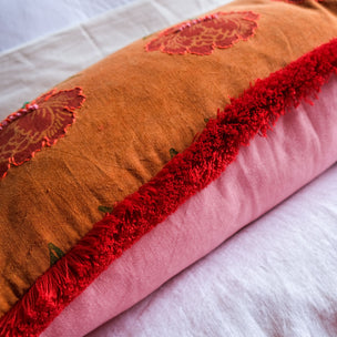Cushion Fringe Noodle Copper Linen Peony - Limited Edition