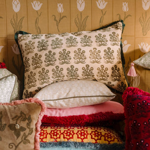 Cushion Fringe Cream Velvet Mughal Fringed - Limited Edition