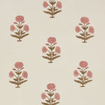 A repeating floral pattern featuring dusty pink flowers with brown leaves on a warm cream background.
