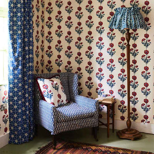 Dianthus Wallpaper in Indigo Iron