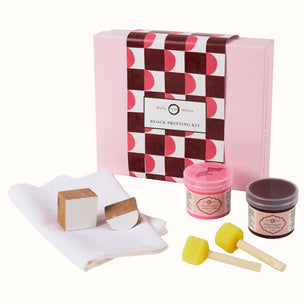 Block Printing Kit Tea Towel Square Half Moon Dirty Pink Brown