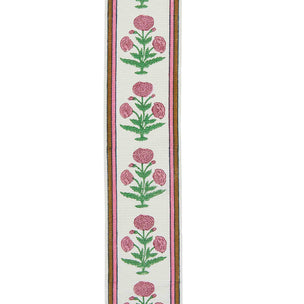Trim Poppy Block printed cotton Pink Green Sample