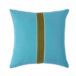 Cushion Pale Blue Linen with Ayra Stripe Olive/Gold tape