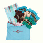 Embroidery kit - floral-pattern in a blue bag with 'Molly Mahon' branding.
