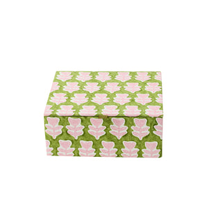 Trinket Box Flower Green Pink