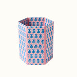 Waste Paper Bin Flower Navy Pink