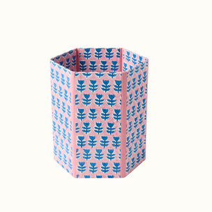Waste Paper Bin Flower Navy Pink