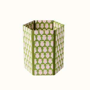 Waste Paper Bin Flower Green Pink