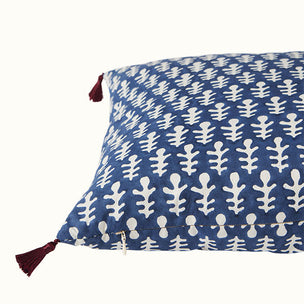 Cushion Tasselled Bagru in Dark Blue