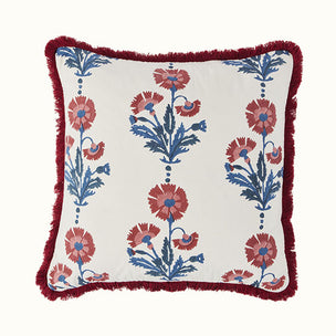 Cushion Brushed Fringe Dianthus and Silk in Indigo Iron and Marigold