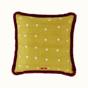 Cushion Brushed Fringe Dianthus and Silk in Indigo Iron and Marigold