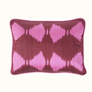 Cushion Piped Ikat Claret Pink Ashdown Khaki