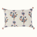 Cushion Tasselled Ikat Blue Check Dianthus Rust Rose