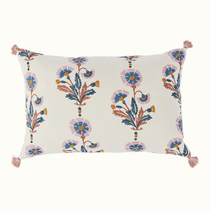 Cushion Tasselled Ikat Blue Check Dianthus Rust Rose