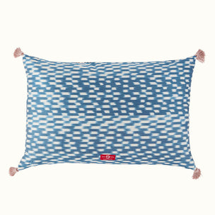 Cushion Tasselled Ikat Blue Check Dianthus Rust Rose