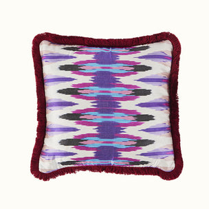 Cushion Brushed Fringe Ikat Purple Chervon Bindi Pink
