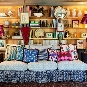 Cushion Brushed Fringe Dianthus and Silk in Indigo Iron and Marigold