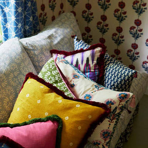 Cushion Tasselled Bagru in Dark Blue