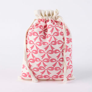 Block Printing Kit Linen Drawstring Bag Bow Dirty Pink