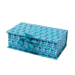 Desk Organiser Box Flower Navy Teal