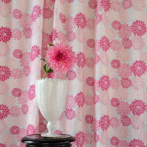 Dahlia Block printed Fabric Cotton Hot Pink