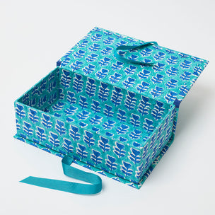 Desk Organiser Box Flower Navy Teal