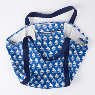 Printed Cotton Canvas Bag in Boats Indigo Blue