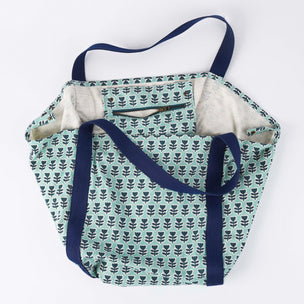 Printed Cotton Canvas bag in Flower Blue