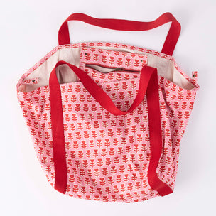Printed Cotton Canvas Bag in Flower Pink