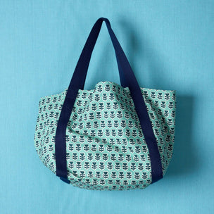 Printed Cotton Canvas bag in Flower Blue