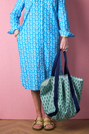 Printed Cotton Canvas bag in Flower Blue