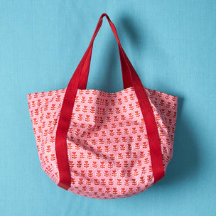 Printed Cotton Canvas Bag in Flower Pink