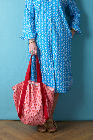 Printed Cotton Canvas Bag in Flower Pink