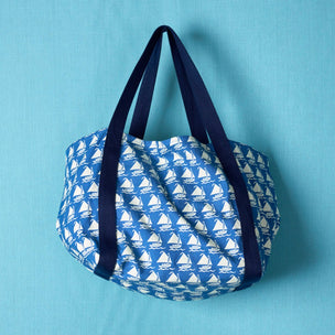 Printed Cotton Canvas Bag in Boats Indigo Blue