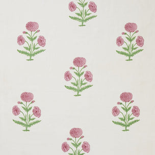 Poppy Block printed Fabric Linen Rose/Grass