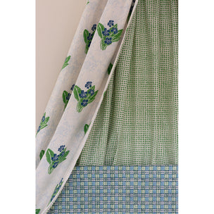 Primrose Block printed Fabric Linen Grass/Sky