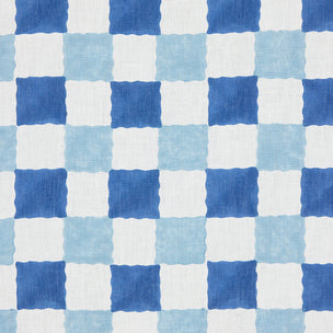 Chequer Block printed Fabric Linen Blues Sample