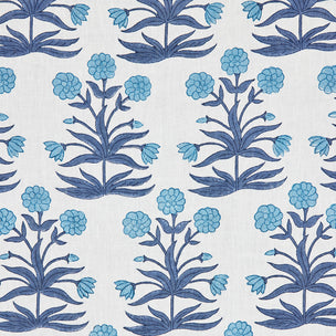 Mughal Block printed Fabric Linen Sky Indigo Sample